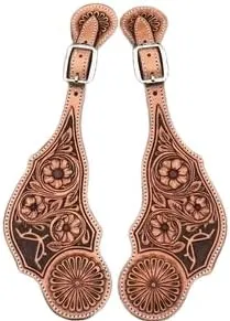 Leather Western Horse Spur Straps Handmade Genuine Tooled for Horse Riders Set of 2 Single Boots Equipment for Men-Women Craft Hardware Buckle TACK Basket Sport Equestrian Horse Spurs for Riding,SPR74