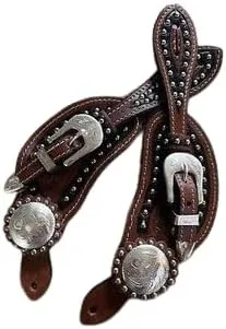 Leather Western Horse Spur Straps Handmade Genuine Tooled for Horse Riders Set of 2 Single Boots Equipment for Men-Women Craft Hardware Buckle TACK Basket Sport Equestrian Horse Spurs for Riding,SPR76