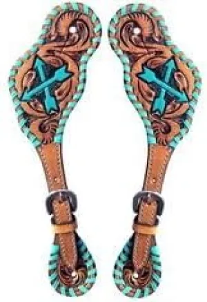 Leather Western Horse Spur Straps Handmade Genuine Tooled for Horse Riders Set of 2 Single Boots Equipment for Men-Women Craft Hardware Buckle TACK Basket Sport Equestrian Horse Spurs for Riding,SPR88