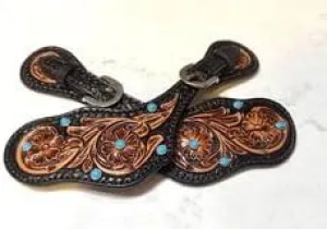 Leather Western Horse Spur Straps Handmade Genuine Tooled for Horse Riders Set of 2 Single Boots Equipment for Men-Women Craft Hardware Buckle TACK Basket Sport Equestrian Horse Spurs for Riding,SPR93