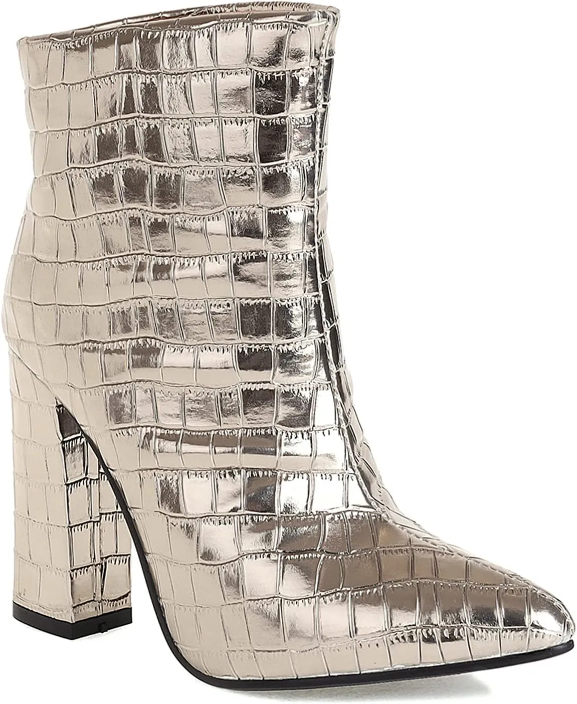 LEHOOR Women Chunky Heel Ankle Boots Pull On Pointed Toe Booties Sexy Stone Pattern Short Boots 4” High Block Heel Matte Leather Dress Booties Closed Toe Wild Elegant Party Club 4-11 M US
