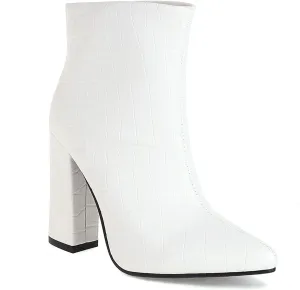 LEHOOR Women Chunky Heel Ankle Boots Pull On Pointed Toe Booties Sexy Stone Pattern Short Boots 4” High Block Heel Matte Leather Dress Booties Closed Toe Wild Elegant Party Club 4-11 M US