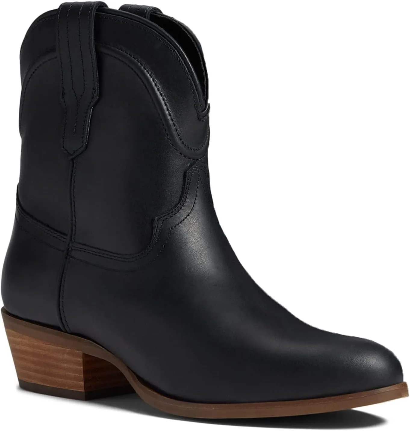 LEHOOR Women Cowboy Western Ankle Boots Pointed toe Low Stacked Heel Cowgirl Booties V Cut Retro Slouch 2 Inch Chunky Block Heel Slip On Short Dress Boots Wide Calf Casual Winter 4-11 M US