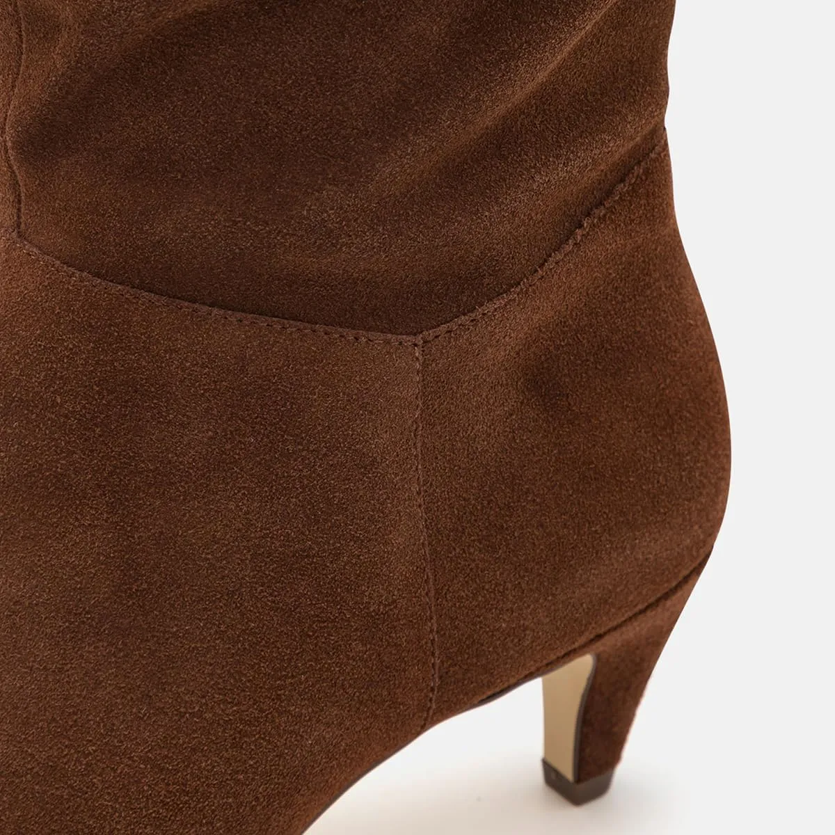 LEHOOR Women Low Kitten Heel Knee High Boots Pointed Toe Suede Slouch Dress Boots Pull On Short Heel Wide Calf 4-11 M US