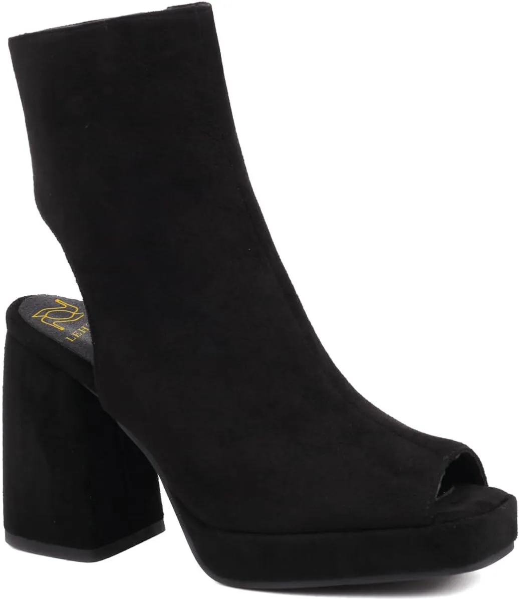 LEHOOR Women Platform Open Peep Toe Booties Sandals Cutout Chunky Heel Backless Sandal Booty Side Zipper Summer Ankle Boots Sandals 3.5 Inch Block High Heels Fashion Ladies Outing Party Size 4-14 M US