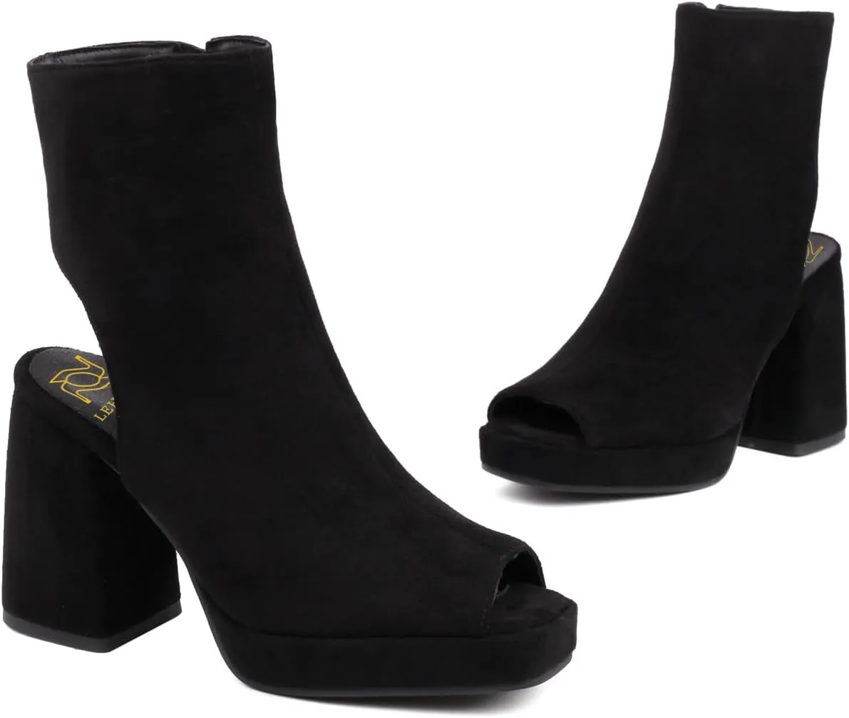 LEHOOR Women Platform Open Peep Toe Booties Sandals Cutout Chunky Heel Backless Sandal Booty Side Zipper Summer Ankle Boots Sandals 3.5 Inch Block High Heels Fashion Ladies Outing Party Size 4-14 M US
