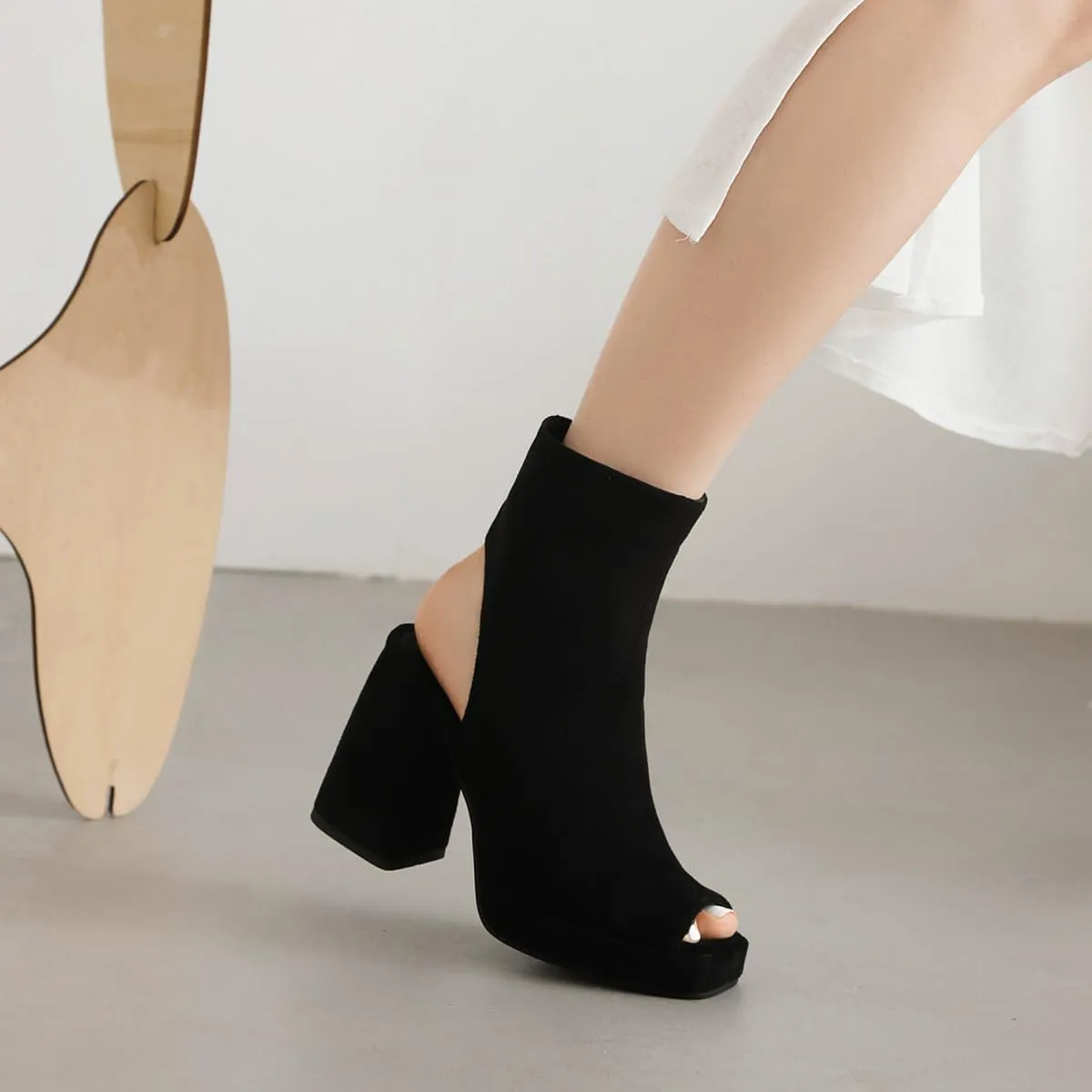 LEHOOR Women Platform Open Peep Toe Booties Sandals Cutout Chunky Heel Backless Sandal Booty Side Zipper Summer Ankle Boots Sandals 3.5 Inch Block High Heels Fashion Ladies Outing Party Size 4-14 M US
