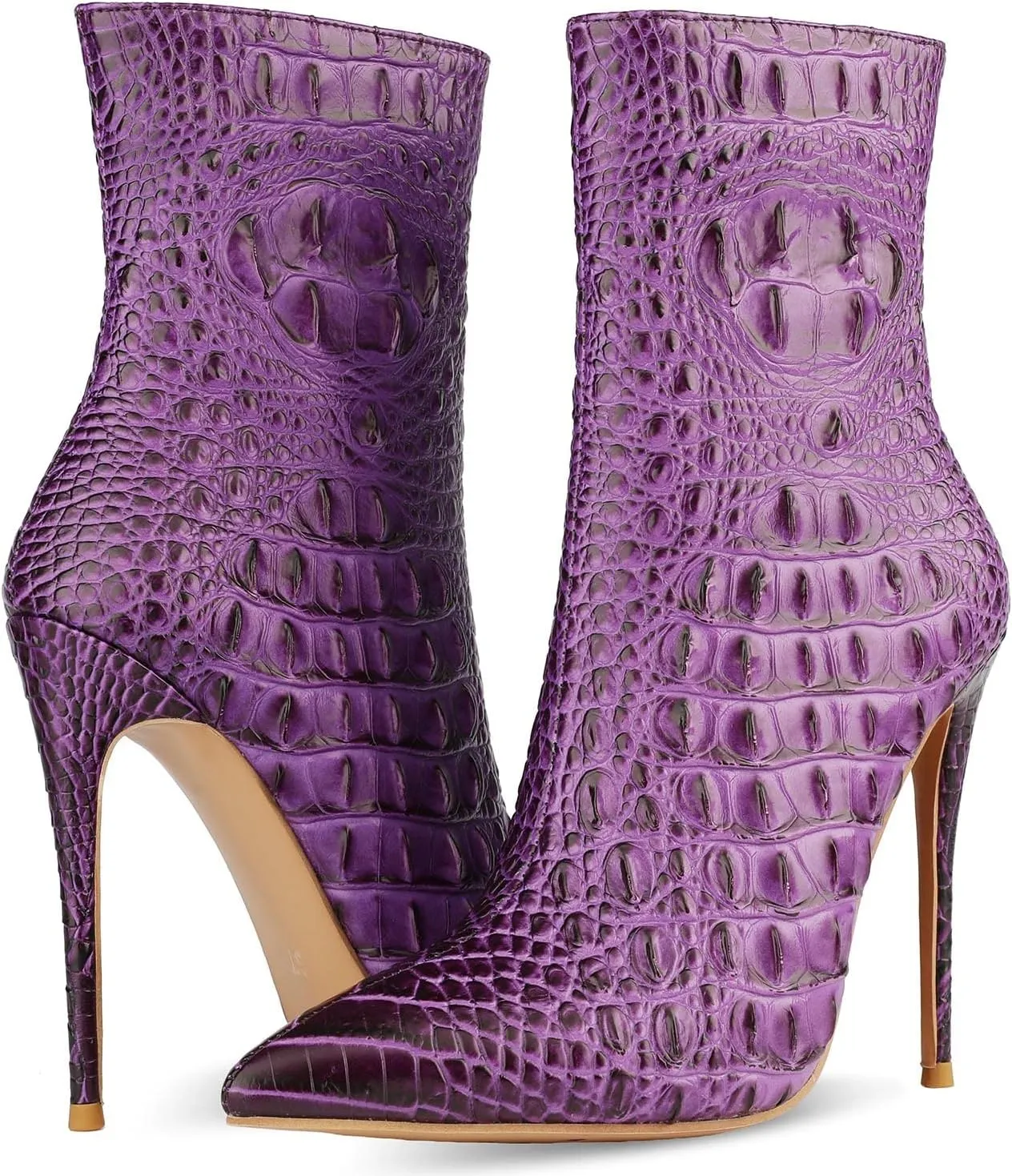LEHOOR Women Pointed Toe Stiletto Ankle Boots Animal Print Side Zipper 5 Inch Stiletto High Heel Booties Crocodile Pattern Gradient Short Dress Boots Vintage Sexy Fashion Party Club Ladies 4-12 M US
