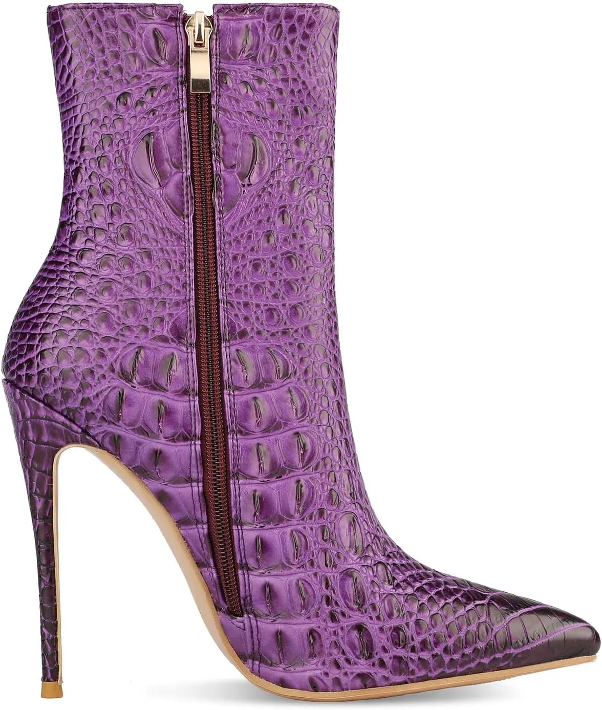 LEHOOR Women Pointed Toe Stiletto Ankle Boots Animal Print Side Zipper 5 Inch Stiletto High Heel Booties Crocodile Pattern Gradient Short Dress Boots Vintage Sexy Fashion Party Club Ladies 4-12 M US