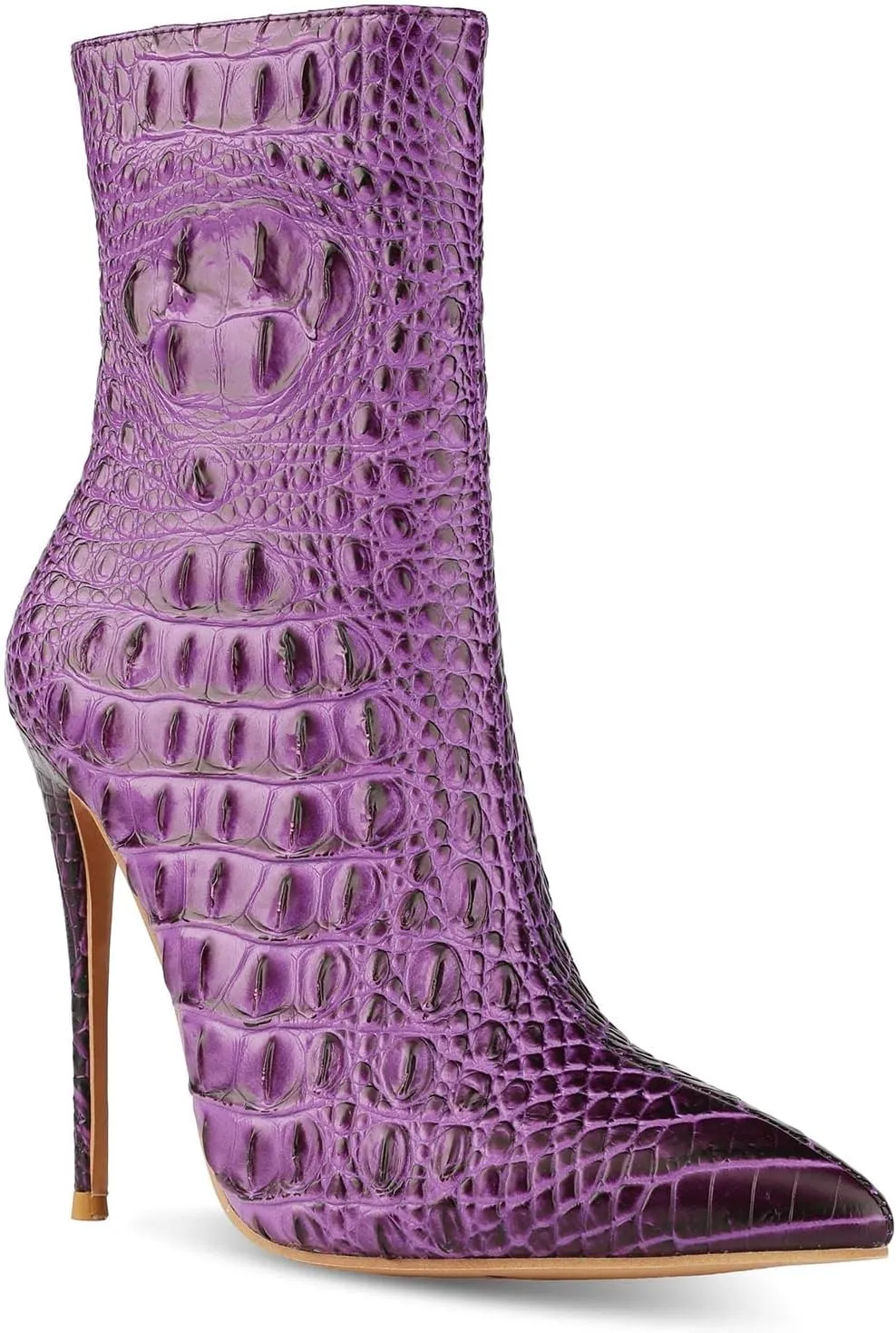 LEHOOR Women Pointed Toe Stiletto Ankle Boots Animal Print Side Zipper 5 Inch Stiletto High Heel Booties Crocodile Pattern Gradient Short Dress Boots Vintage Sexy Fashion Party Club Ladies 4-12 M US