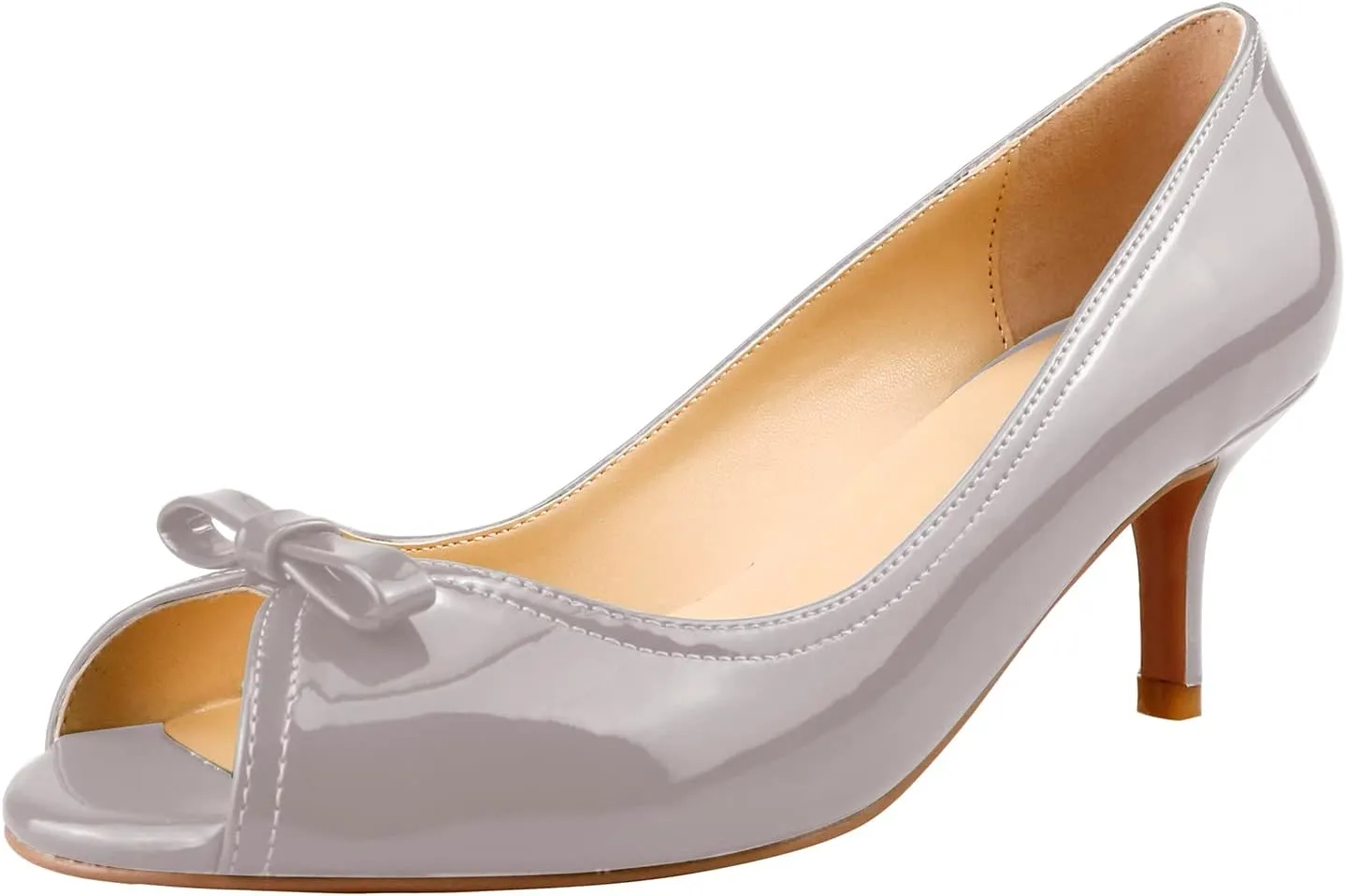LEMUTISME Women's Fashion Patent Leather Peep Toe Bow Tie Kitten Heel Dress Pumps Comfort Open Toe Slip On Low Heel Bow Summer Sandals