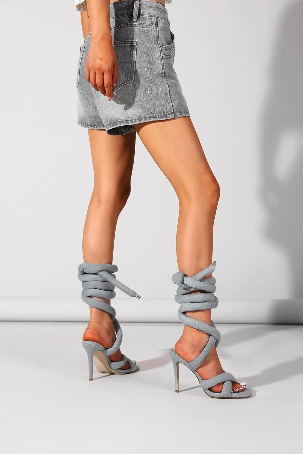 LingxiaUne Lace Up Heels Strappy Heels With Sexy Open Toe Square Stiletto Heel Sandals Fashionable Elegant