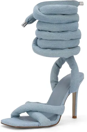 LingxiaUne Lace Up Heels Strappy Heels With Sexy Open Toe Square Stiletto Heel Sandals Fashionable Elegant