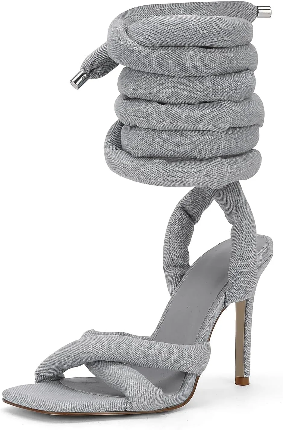 LingxiaUne Lace Up Heels Strappy Heels With Sexy Open Toe Square Stiletto Heel Sandals Fashionable Elegant