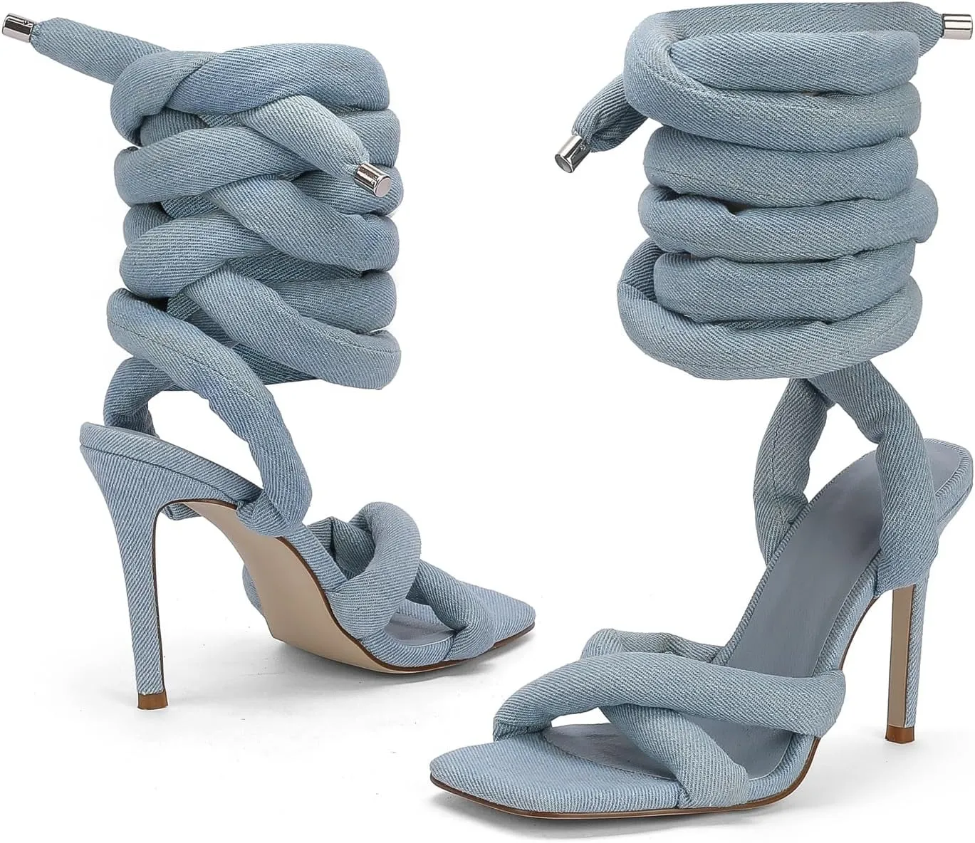 LingxiaUne Lace Up Heels Strappy Heels With Sexy Open Toe Square Stiletto Heel Sandals Fashionable Elegant
