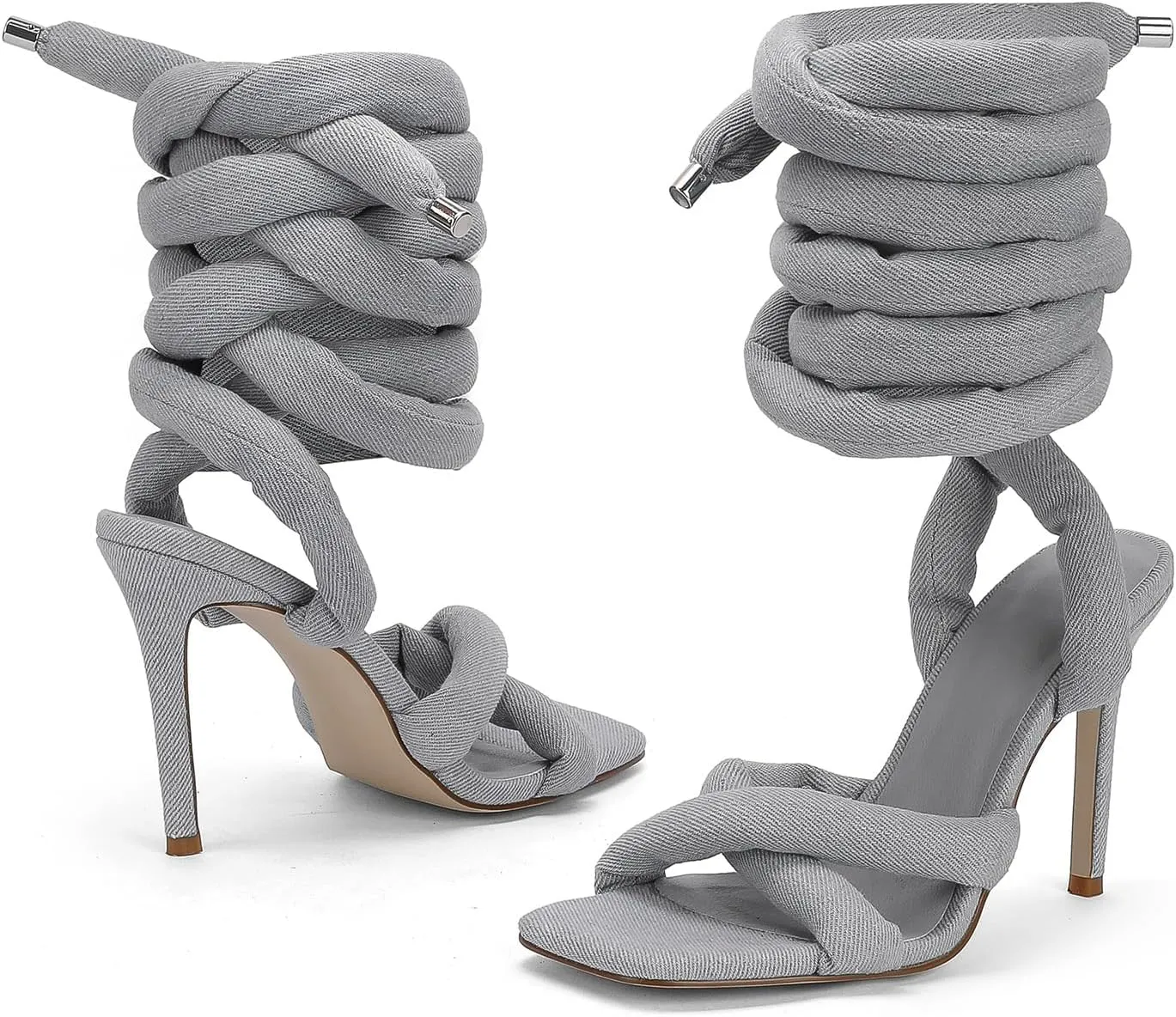 LingxiaUne Lace Up Heels Strappy Heels With Sexy Open Toe Square Stiletto Heel Sandals Fashionable Elegant