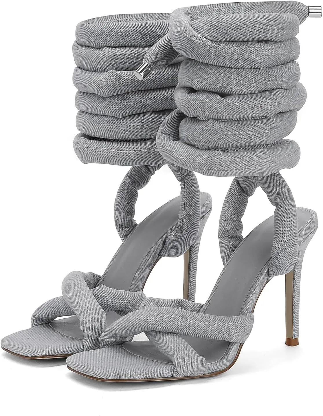 LingxiaUne Lace Up Heels Strappy Heels With Sexy Open Toe Square Stiletto Heel Sandals Fashionable Elegant
