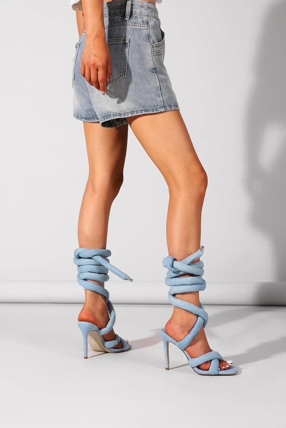 LingxiaUne Lace Up Heels Strappy Heels With Sexy Open Toe Square Stiletto Heel Sandals Fashionable Elegant