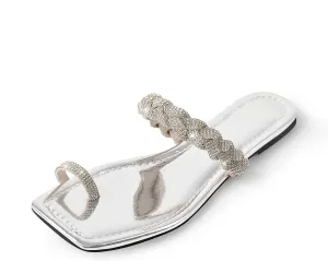 LISHAN Women's Toe Ring Rhinestones Studded Slip On Summer Flats Sandals