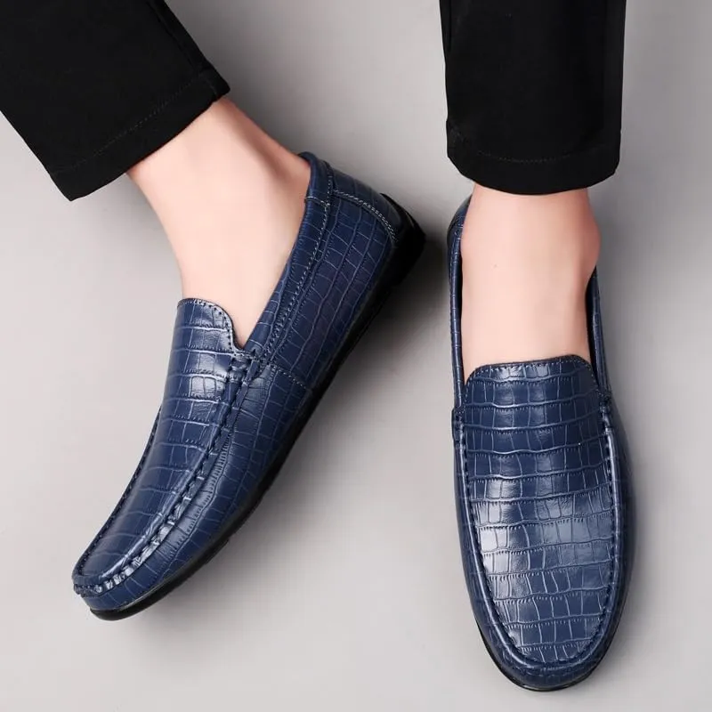 Loafers for Men Round Toe Faux Leather Plaid Print Loafer Shoes Flat Heel Anti-Slip Flexible Outdoor Prom Slip-on