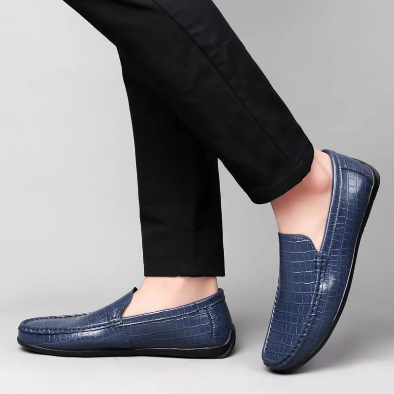 Loafers for Men Round Toe Faux Leather Plaid Print Loafer Shoes Flat Heel Anti-Slip Flexible Outdoor Prom Slip-on