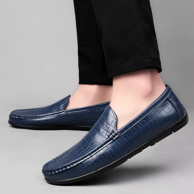Loafers for Men Round Toe Faux Leather Plaid Print Loafer Shoes Flat Heel Anti-Slip Flexible Outdoor Prom Slip-on