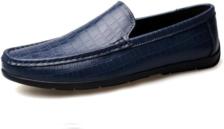 Loafers for Men Round Toe Faux Leather Plaid Print Loafer Shoes Flat Heel Anti-Slip Flexible Outdoor Prom Slip-on
