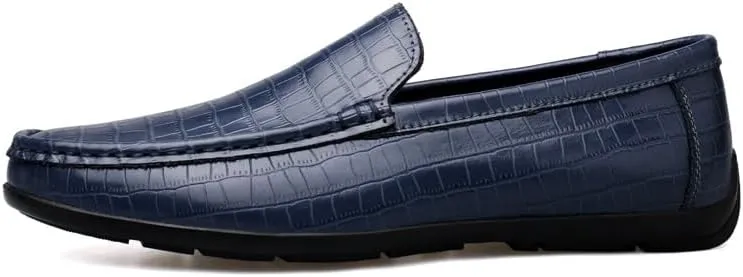 Loafers for Men Round Toe Faux Leather Plaid Print Loafer Shoes Flat Heel Anti-Slip Flexible Outdoor Prom Slip-on