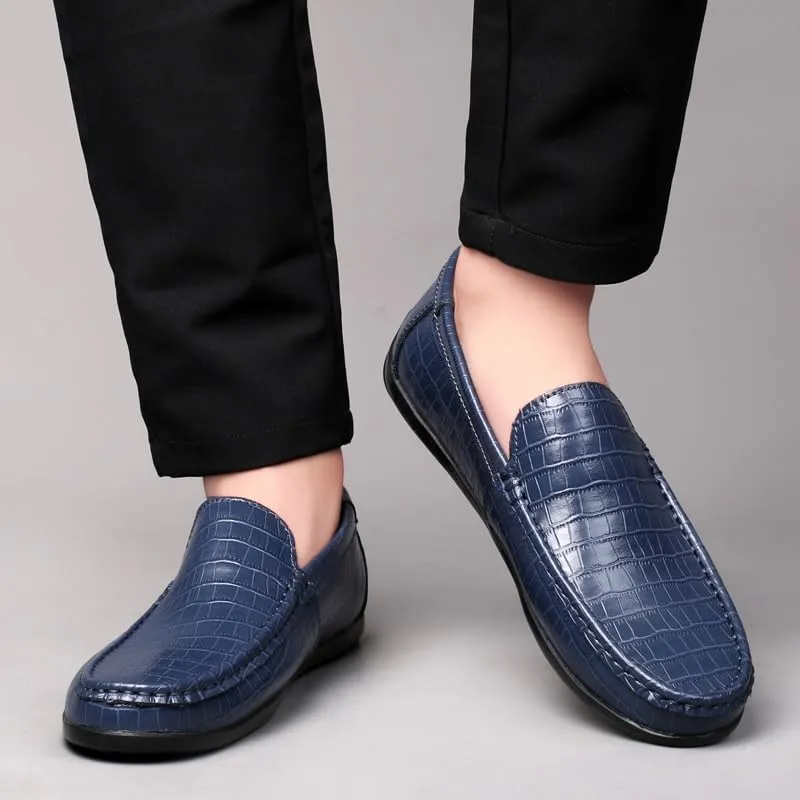 Loafers for Men Round Toe Faux Leather Plaid Print Loafer Shoes Flat Heel Anti-Slip Flexible Outdoor Prom Slip-on