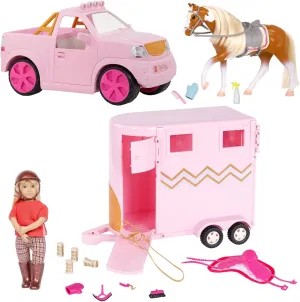 Lori Dolls – Briella's Truck & Trailer Set– 6-inch Horseback Riding Doll & Car – Toy Horse, Horse Trailer & Grooming Accessories – Equestrian Playset for Kids – 3 Years  