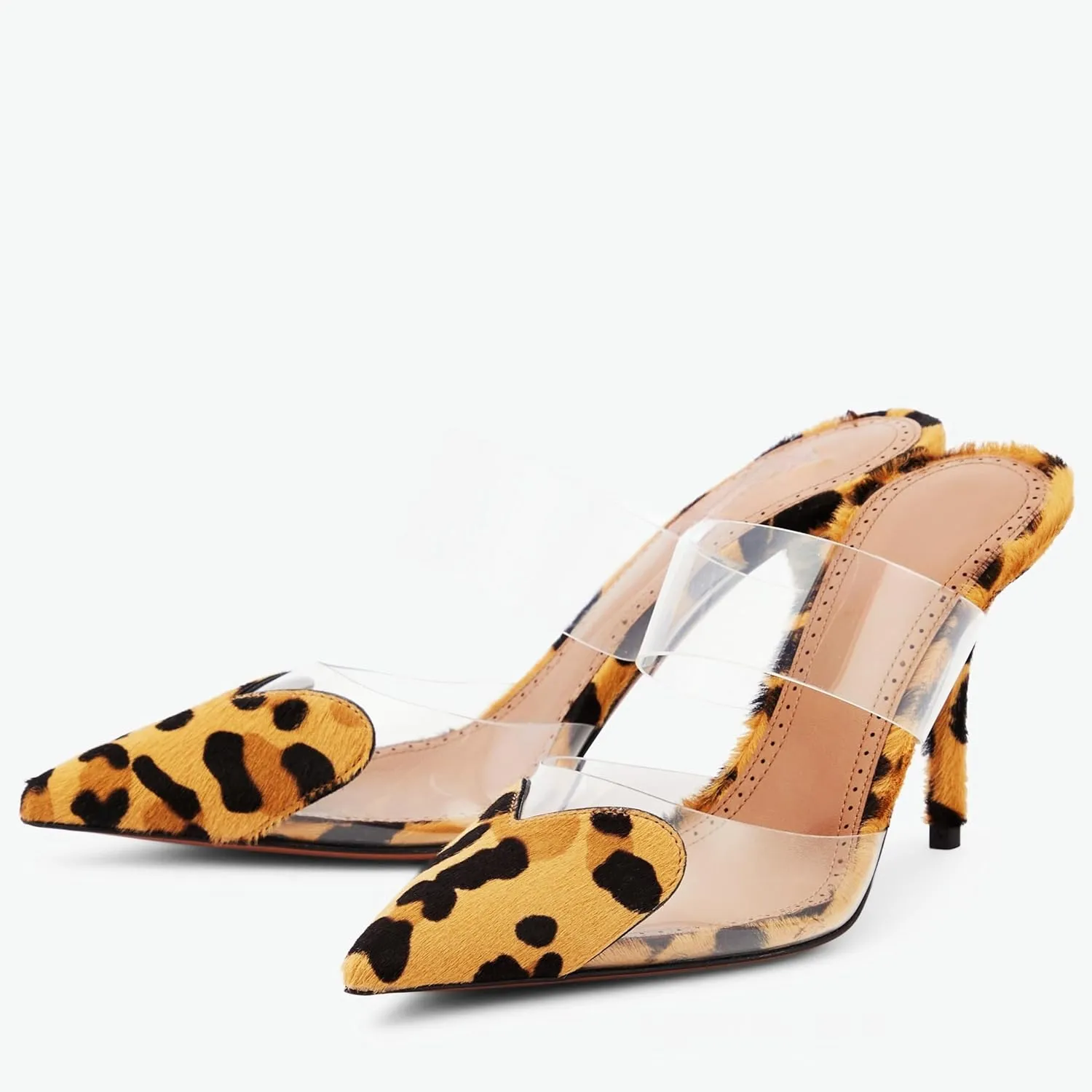 Love Heart Clear High Heeled Sandals for Women Closed Pointed Toe Comfortable Stiletto Mule Slip On Summer Party Prom Shoes