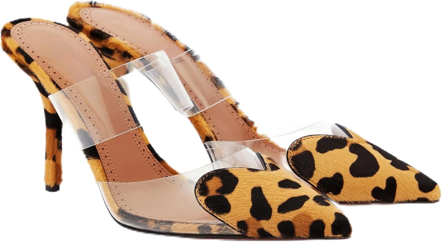 Love Heart Clear High Heeled Sandals for Women Closed Pointed Toe Comfortable Stiletto Mule Slip On Summer Party Prom Shoes
