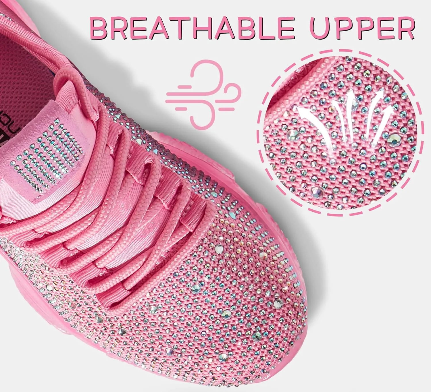 LUCKY STEP Girls Rhinestone Slip On Sneakers Kids Sparkly Lightweight Tennis School Knit Jelly Sole Glitter Walking Shoes Toddler