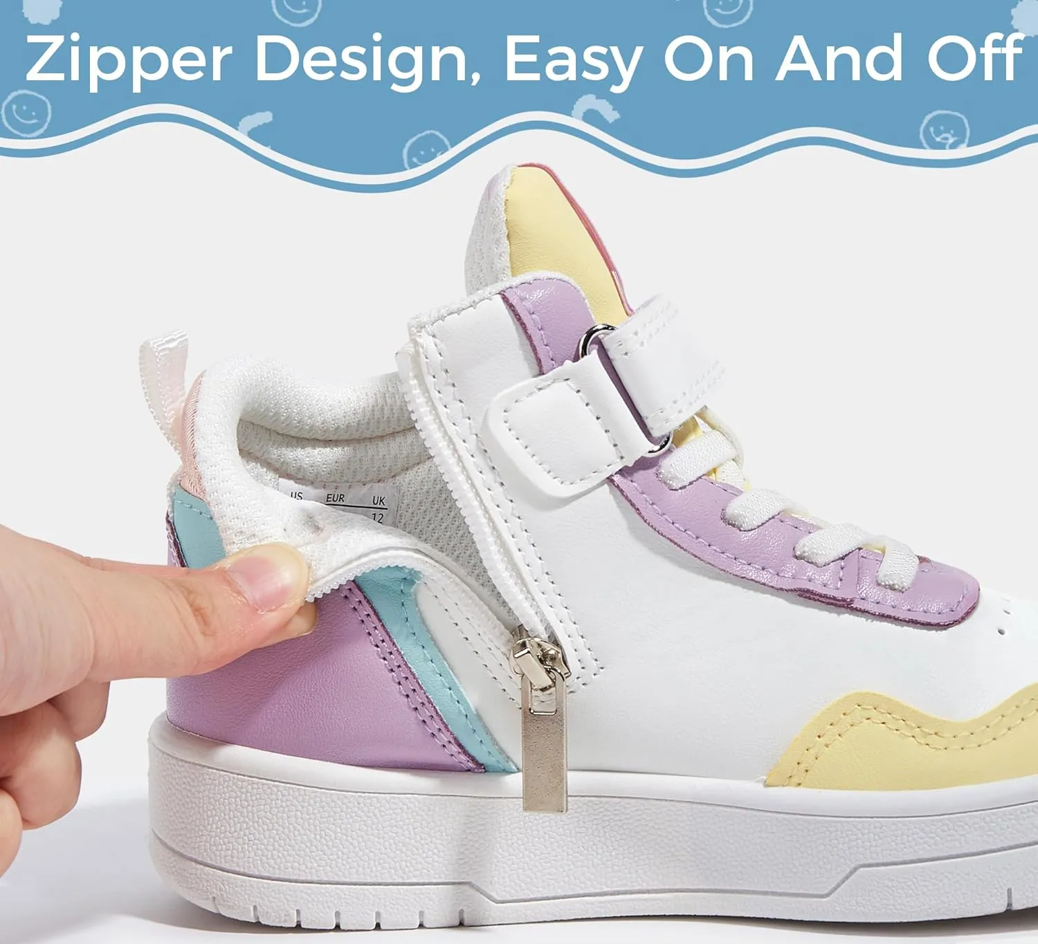 LUCKY STEP Kids High Top Sneakers Fashion Basketball Tennis Shoes Skyhigh Running Sports Ankle Boots Hook and Loop Casual Walking Shoe for Boys Girls
