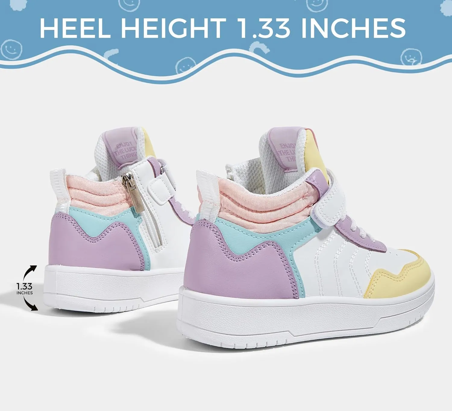 LUCKY STEP Kids High Top Sneakers Fashion Basketball Tennis Shoes Skyhigh Running Sports Ankle Boots Hook and Loop Casual Walking Shoe for Boys Girls