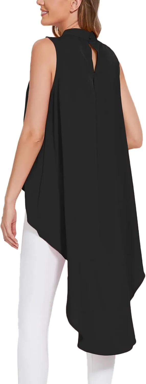 LYANER Women's Asymmetrical High Low Sleeveless Mock Neck Flowy Blouse Tops