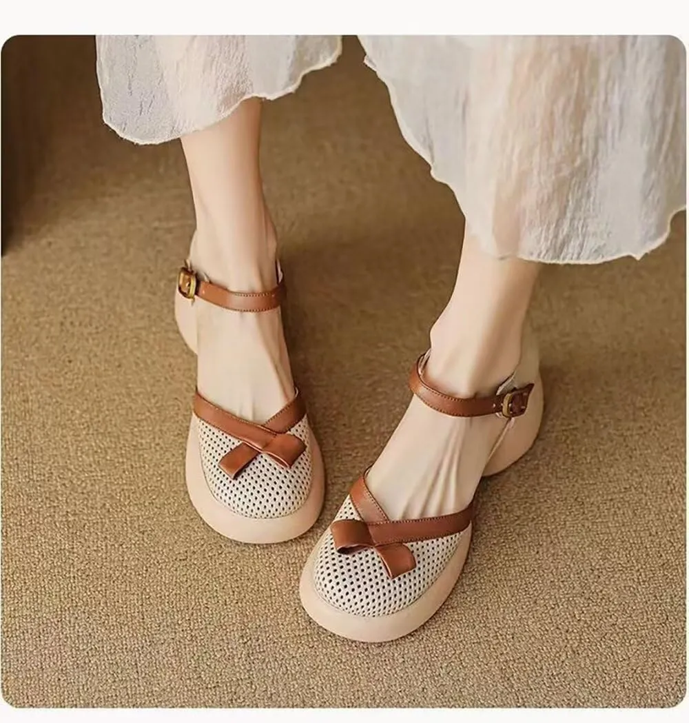 MAIITRIP Women's Elegant Dressy Summer Sandals with Adjustable Ankle Straps Closed Toe Breathable Hollow Out Pumps Shoes for Ladies Chunky Block Heel Wedge Platform for Weddings Parties Comfort
