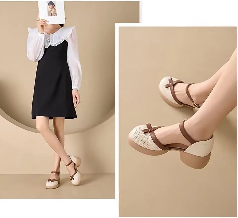 MAIITRIP Women's Elegant Dressy Summer Sandals with Adjustable Ankle Straps Closed Toe Breathable Hollow Out Pumps Shoes for Ladies Chunky Block Heel Wedge Platform for Weddings Parties Comfort