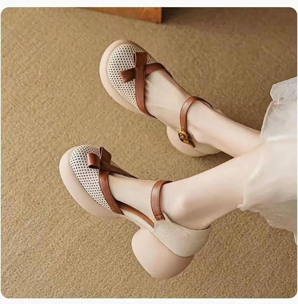 MAIITRIP Women's Elegant Dressy Summer Sandals with Adjustable Ankle Straps Closed Toe Breathable Hollow Out Pumps Shoes for Ladies Chunky Block Heel Wedge Platform for Weddings Parties Comfort