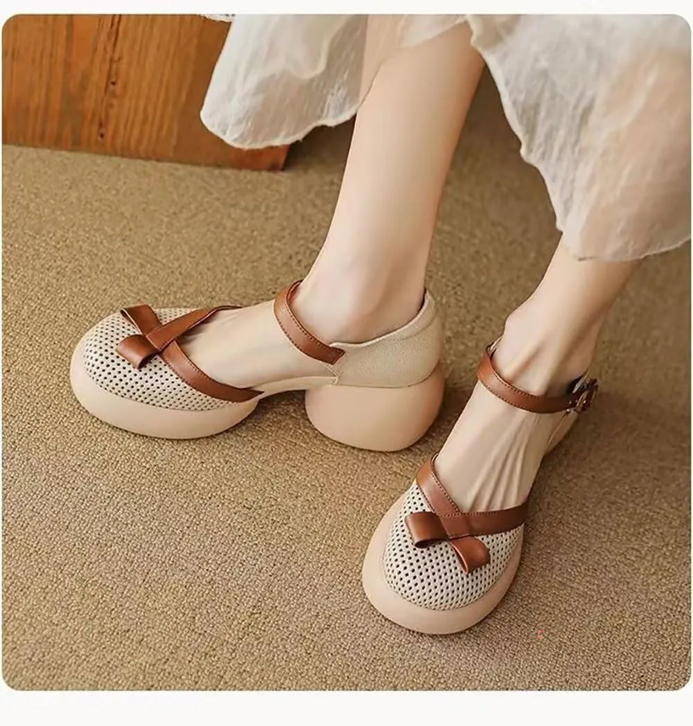 MAIITRIP Women's Elegant Dressy Summer Sandals with Adjustable Ankle Straps Closed Toe Breathable Hollow Out Pumps Shoes for Ladies Chunky Block Heel Wedge Platform for Weddings Parties Comfort