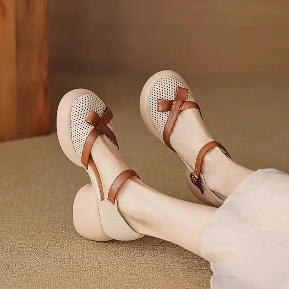 MAIITRIP Women's Elegant Dressy Summer Sandals with Adjustable Ankle Straps Closed Toe Breathable Hollow Out Pumps Shoes for Ladies Chunky Block Heel Wedge Platform for Weddings Parties Comfort