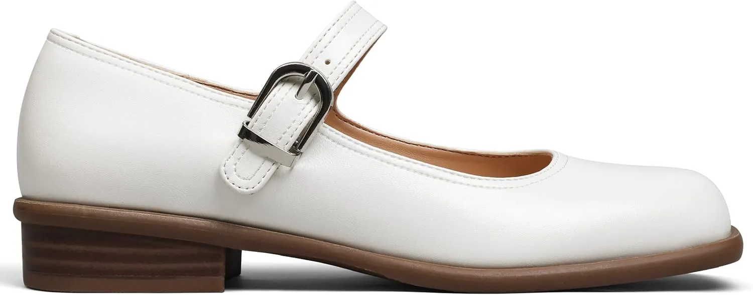 Mary Jane Flats with Adjustable Ankle Strap Womens Slip on Mary Janes Dressy Comfortable Square Toe Ballet Flats Shoes for Women Dance Shoes