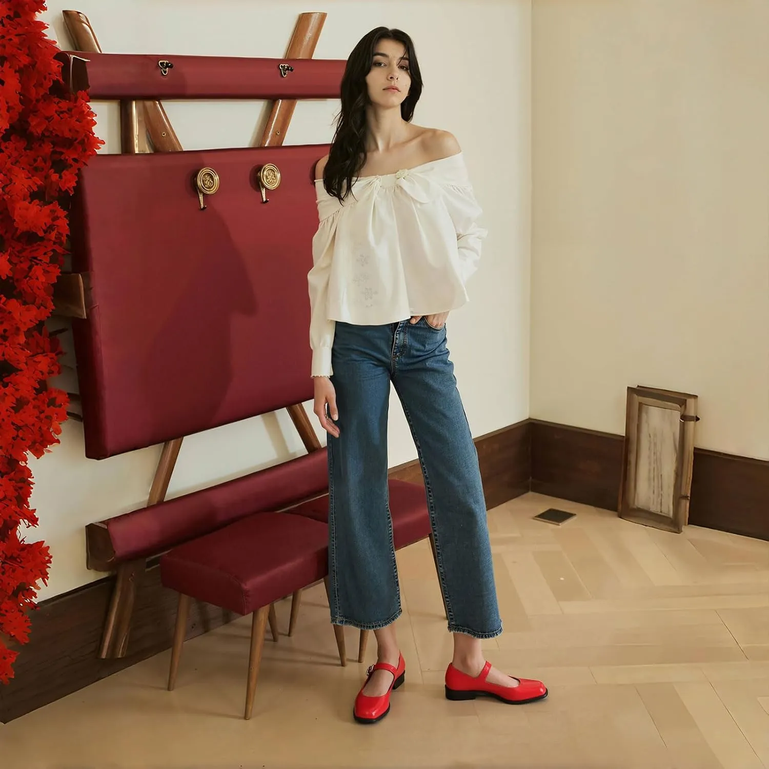 Mary Jane Flats with Adjustable Ankle Strap Womens Slip on Mary Janes Dressy Comfortable Square Toe Ballet Flats Shoes for Women Dance Shoes