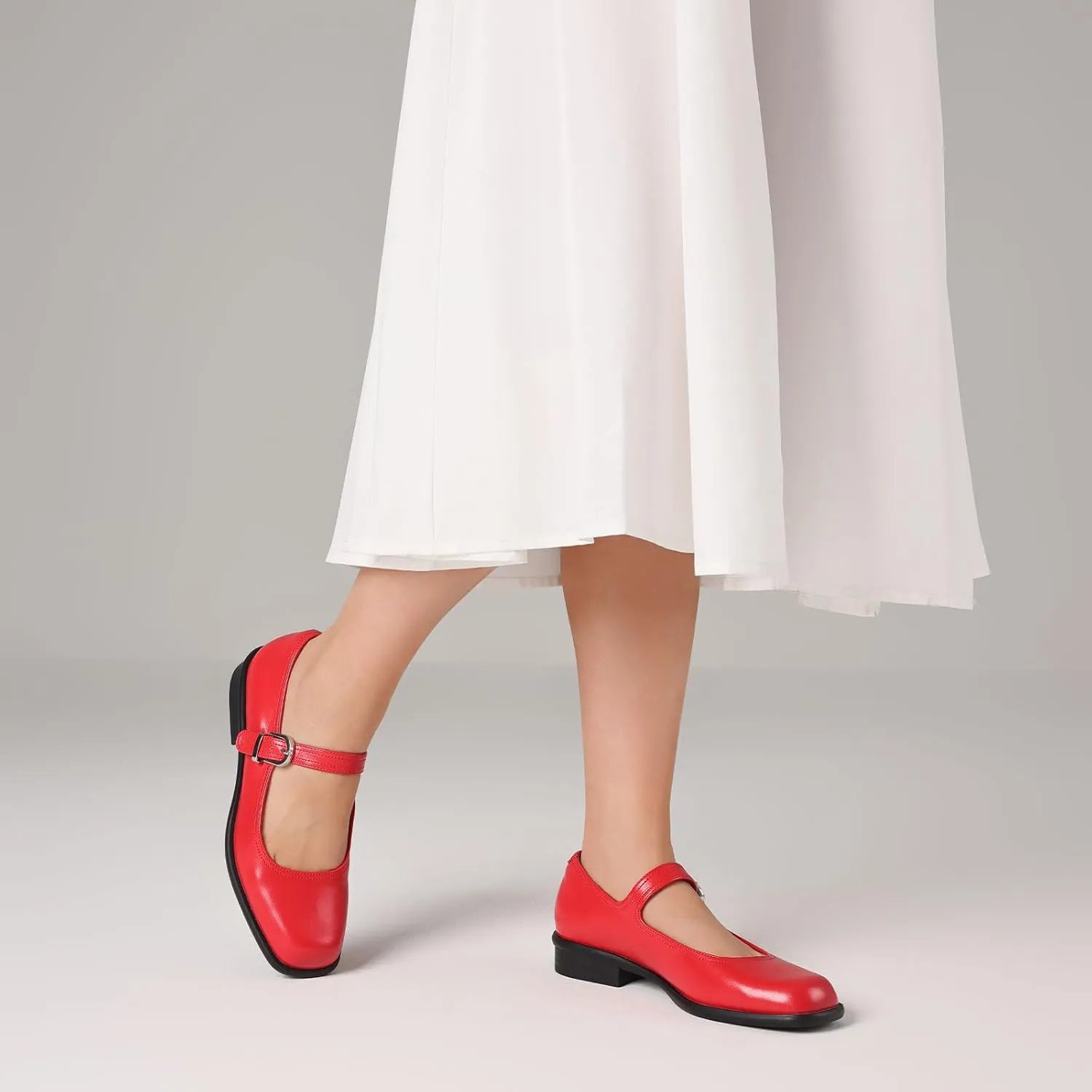 Mary Jane Flats with Adjustable Ankle Strap Womens Slip on Mary Janes Dressy Comfortable Square Toe Ballet Flats Shoes for Women Dance Shoes