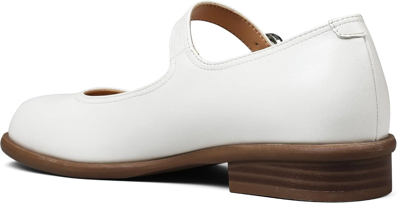 Mary Jane Flats with Adjustable Ankle Strap Womens Slip on Mary Janes Dressy Comfortable Square Toe Ballet Flats Shoes for Women Dance Shoes