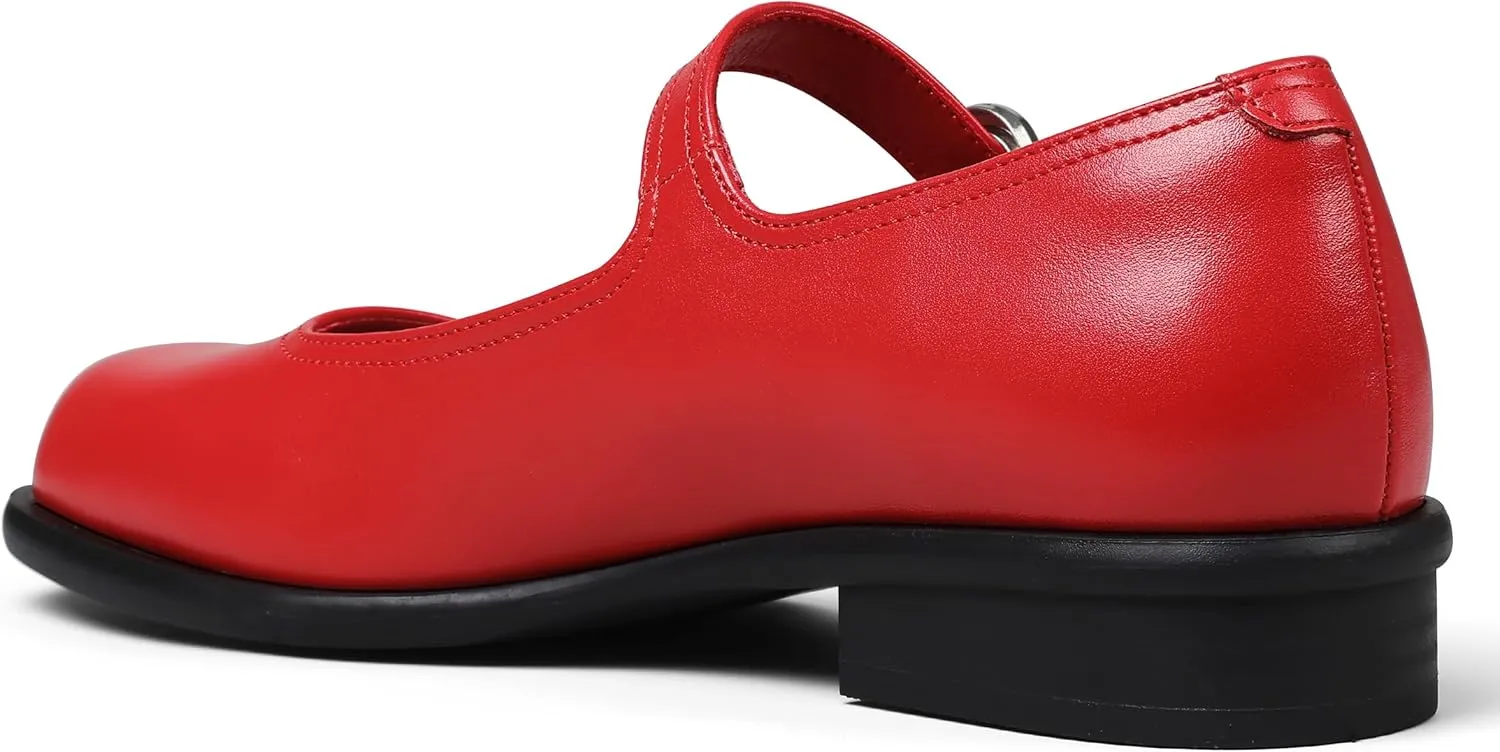 Mary Jane Flats with Adjustable Ankle Strap Womens Slip on Mary Janes Dressy Comfortable Square Toe Ballet Flats Shoes for Women Dance Shoes