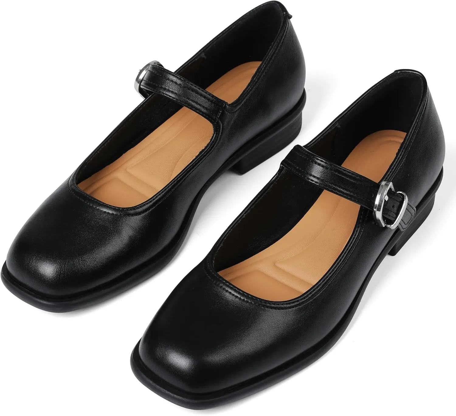 Mary Jane Flats with Adjustable Ankle Strap Womens Slip on Mary Janes Dressy Comfortable Square Toe Ballet Flats Shoes for Women Dance Shoes