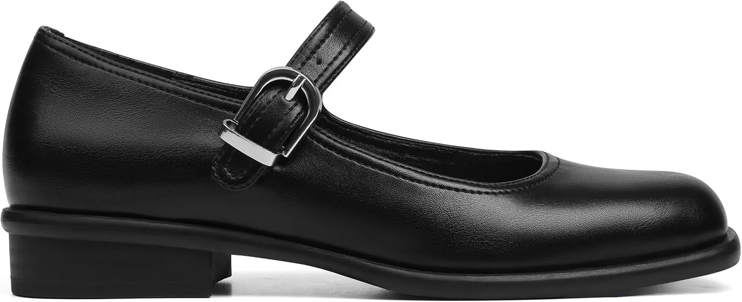 Mary Jane Flats with Adjustable Ankle Strap Womens Slip on Mary Janes Dressy Comfortable Square Toe Ballet Flats Shoes for Women Dance Shoes