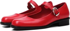 Mary Jane Flats with Adjustable Ankle Strap Womens Slip on Mary Janes Dressy Comfortable Square Toe Ballet Flats Shoes for Women Dance Shoes