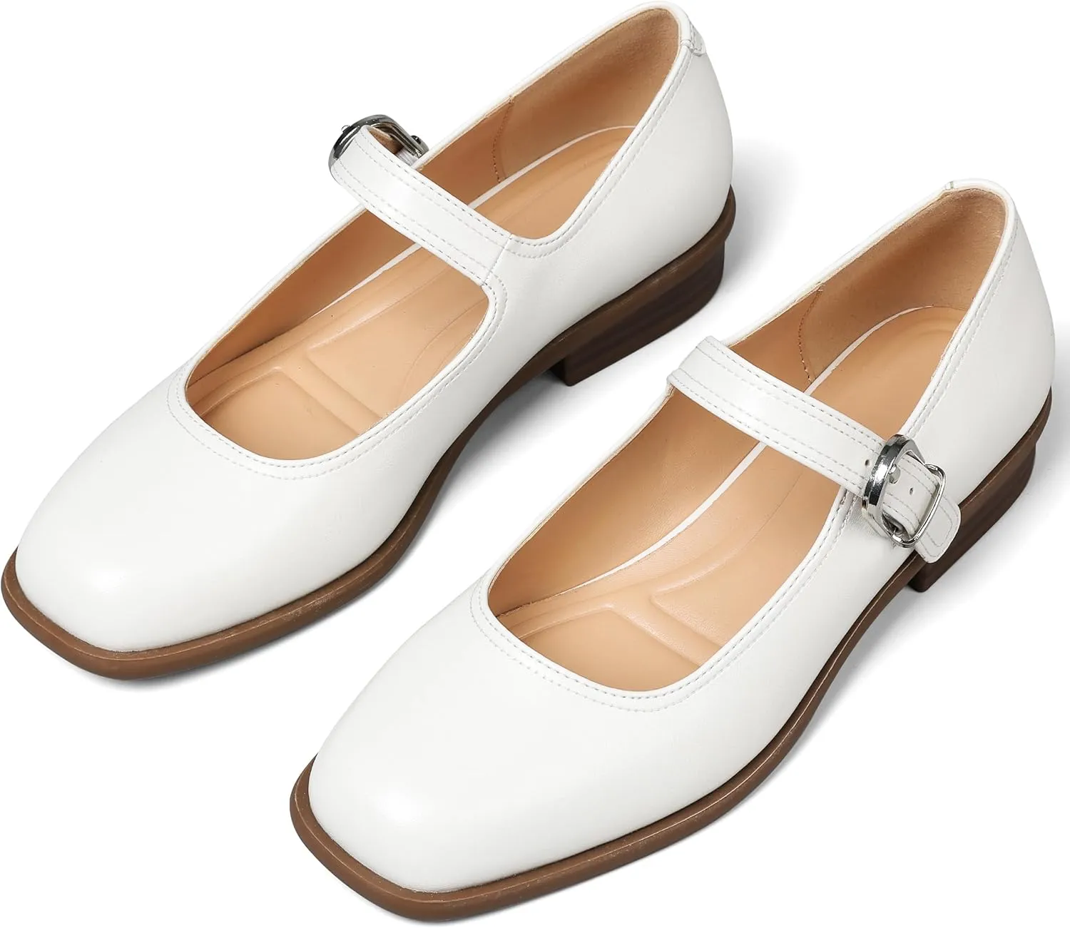 Mary Jane Flats with Adjustable Ankle Strap Womens Slip on Mary Janes Dressy Comfortable Square Toe Ballet Flats Shoes for Women Dance Shoes
